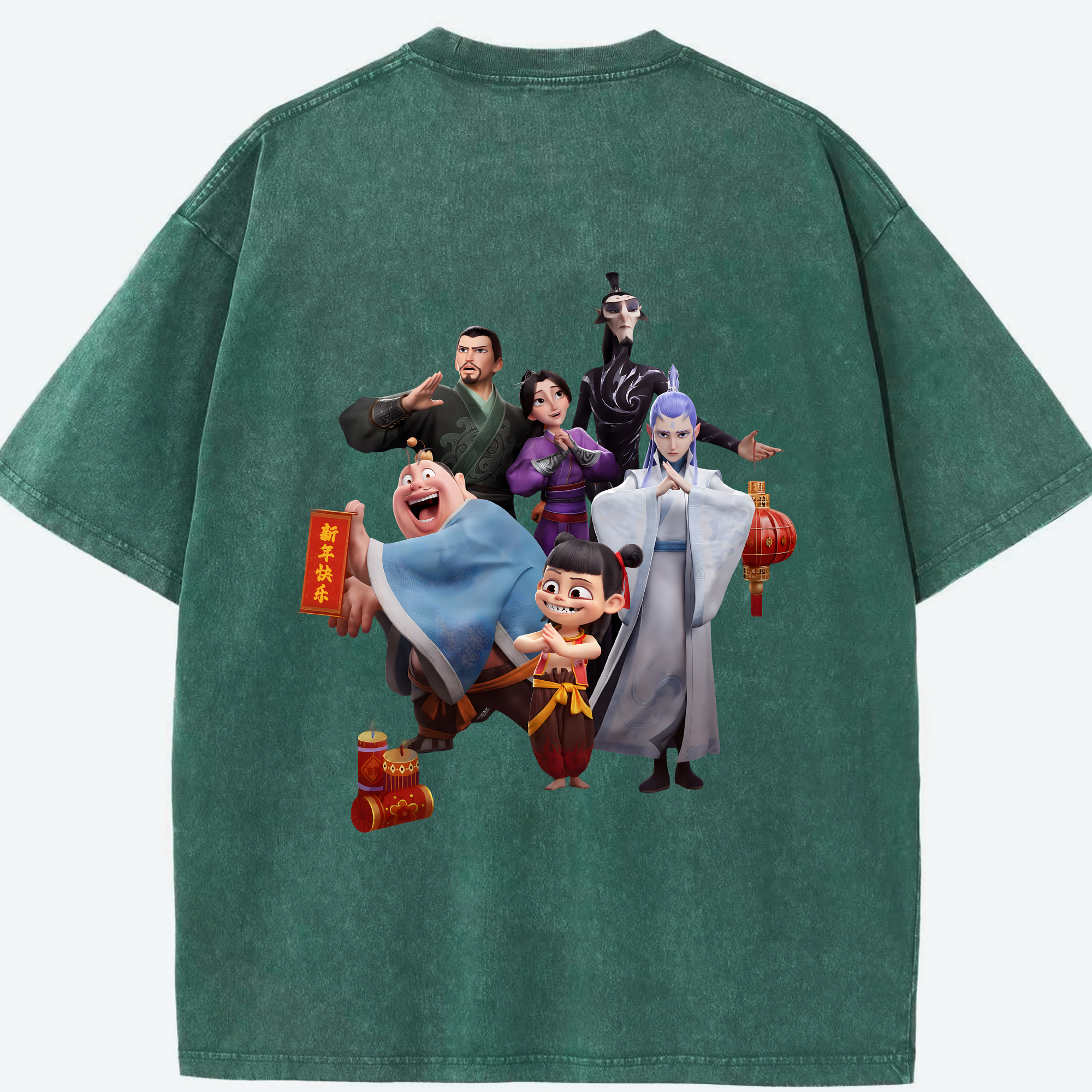 （画像用） Ne Zha 2 ナタ 魔童の大暴れ 綿100% ヴィンテージ風 半袖Tシャツ（背面プリント）